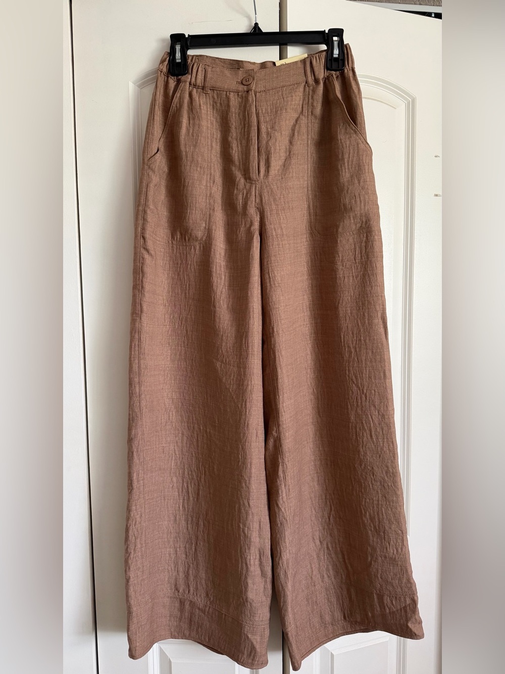 Max Studio Wide-Leg Linen Blend Pants in Rose Brown Tan Dark Beige - size Small